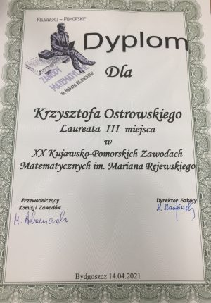 Krzysztof Ostrowski laureatem XX Kujawsko-Pomorskich Zawodów Matematycznych im. Mariana Rejewskiego